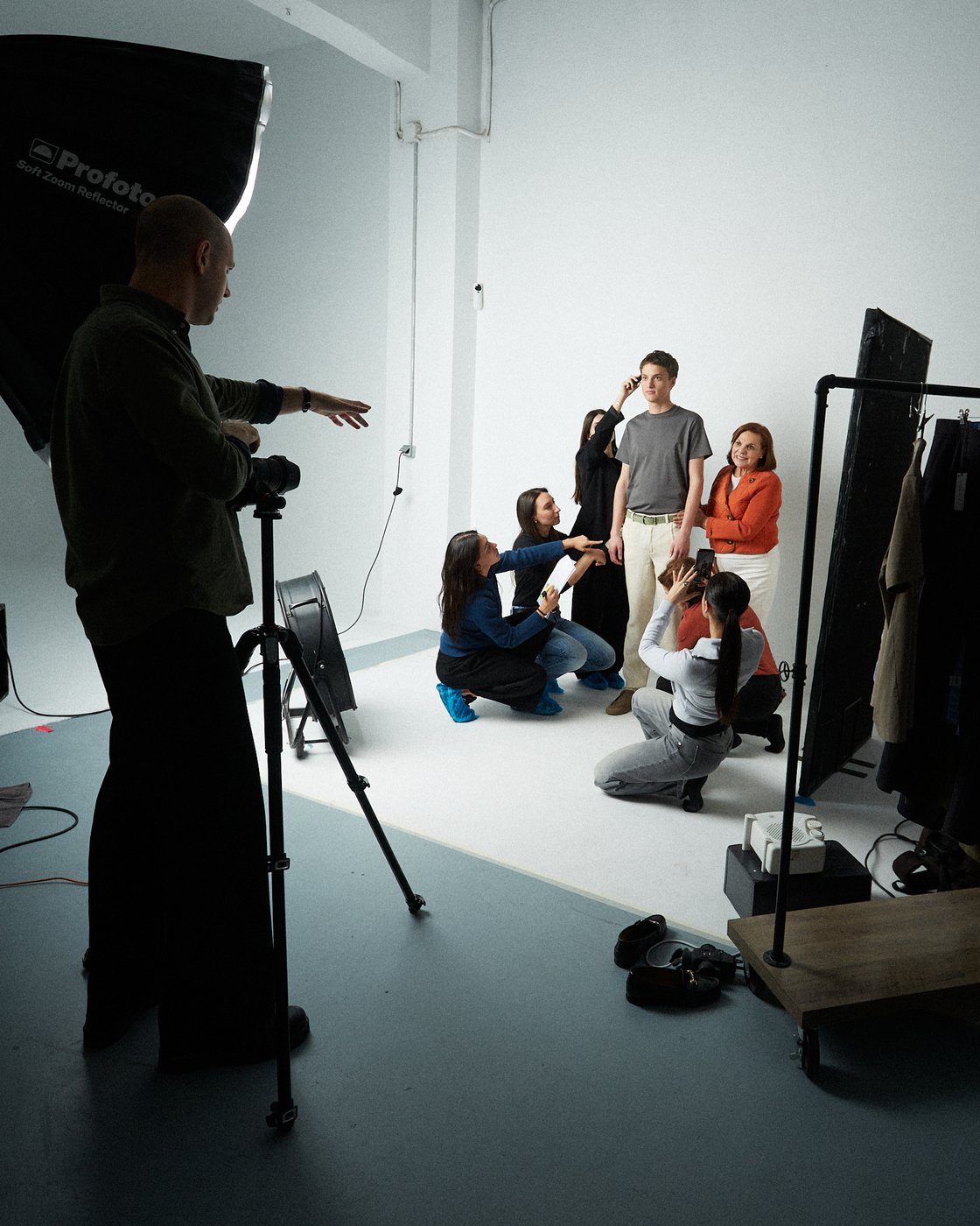 Warehouse Studio — directing the team on a Miguel Bellido SS26 ecommerce session